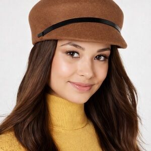 Tan Wool Hat with Black Trim